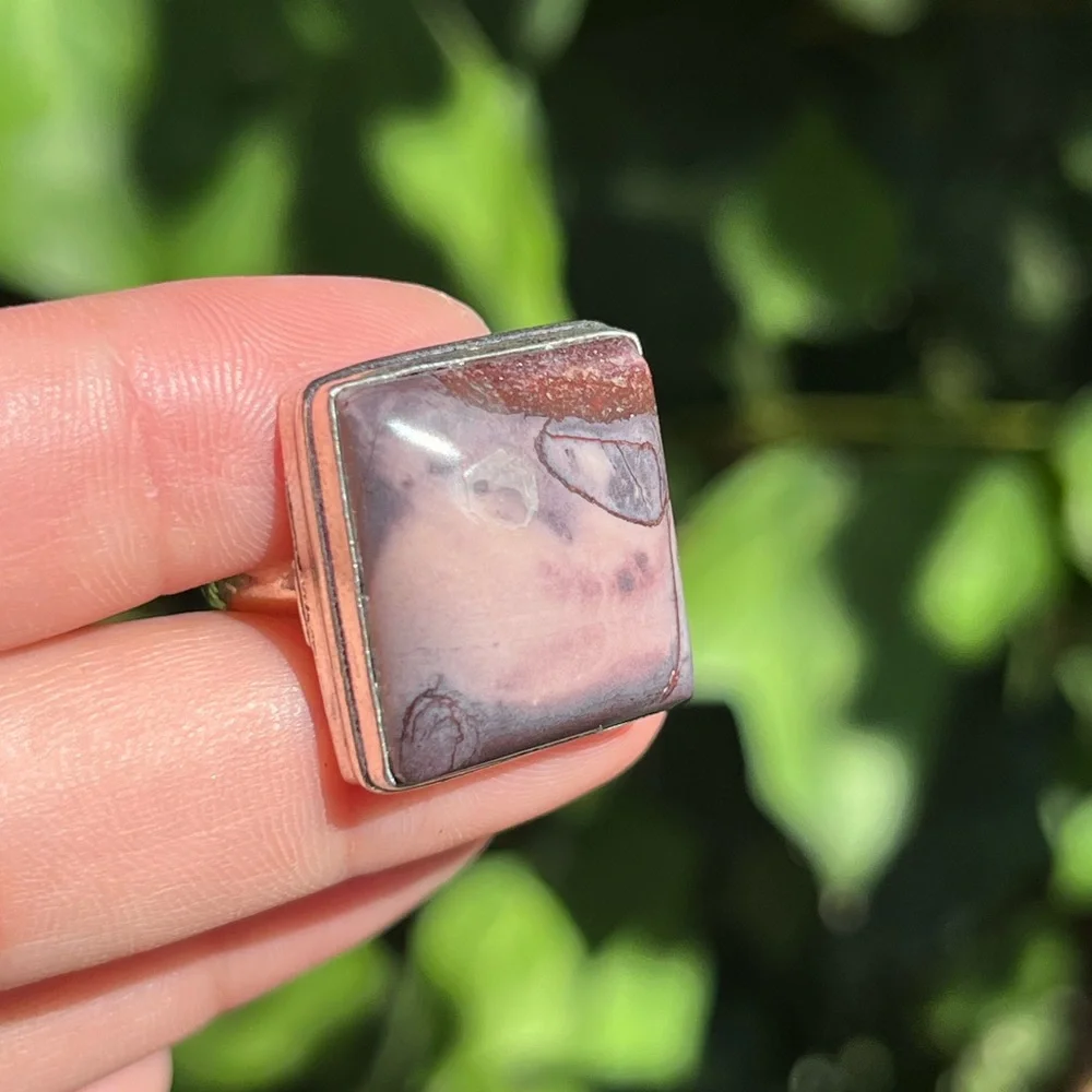 Size 6.75 925 silver plated mookaite square ring‎